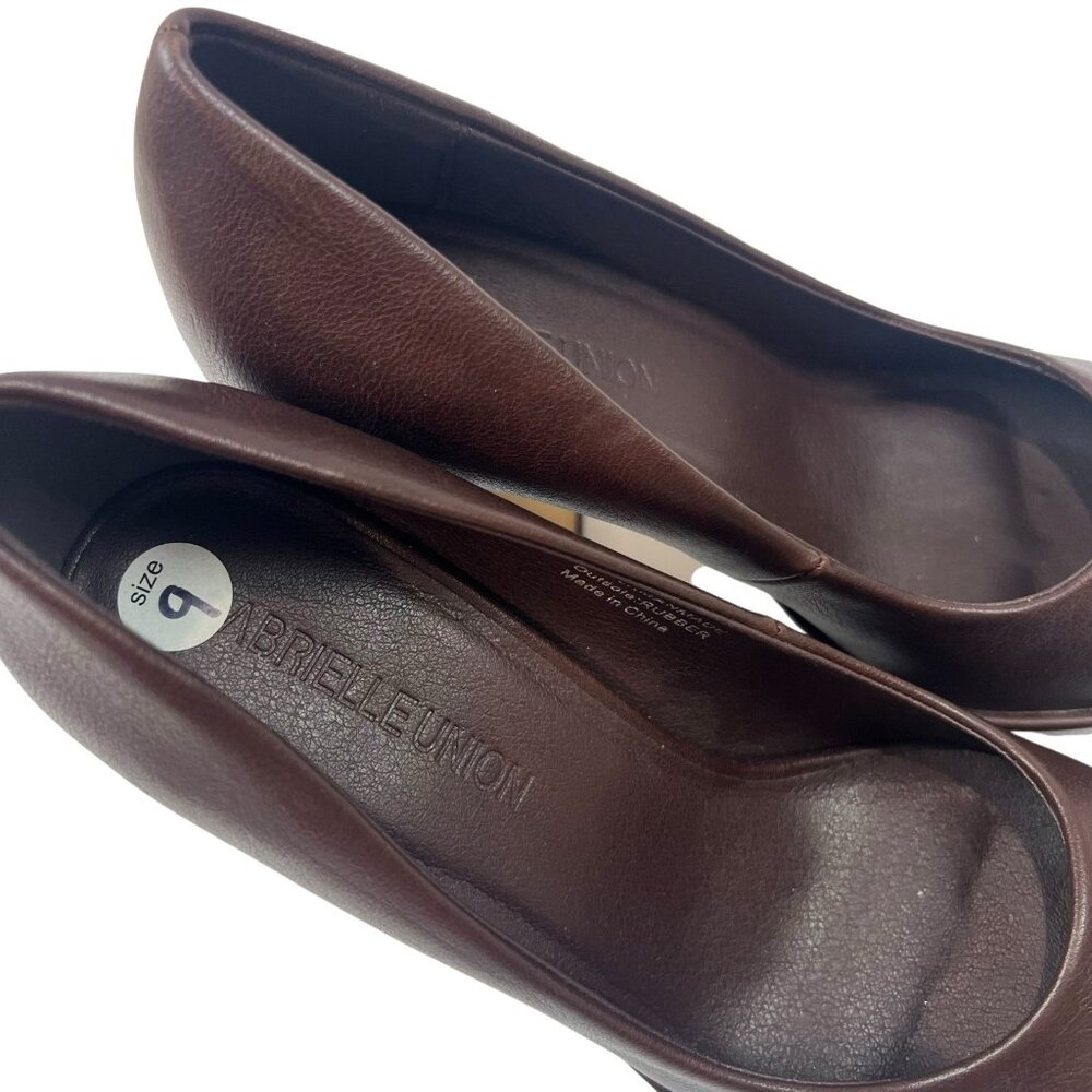 Gabrielle Union Platform Pumps Size 9 Brown Faux Leather Chunky Block Heel - Picture 5 of 10